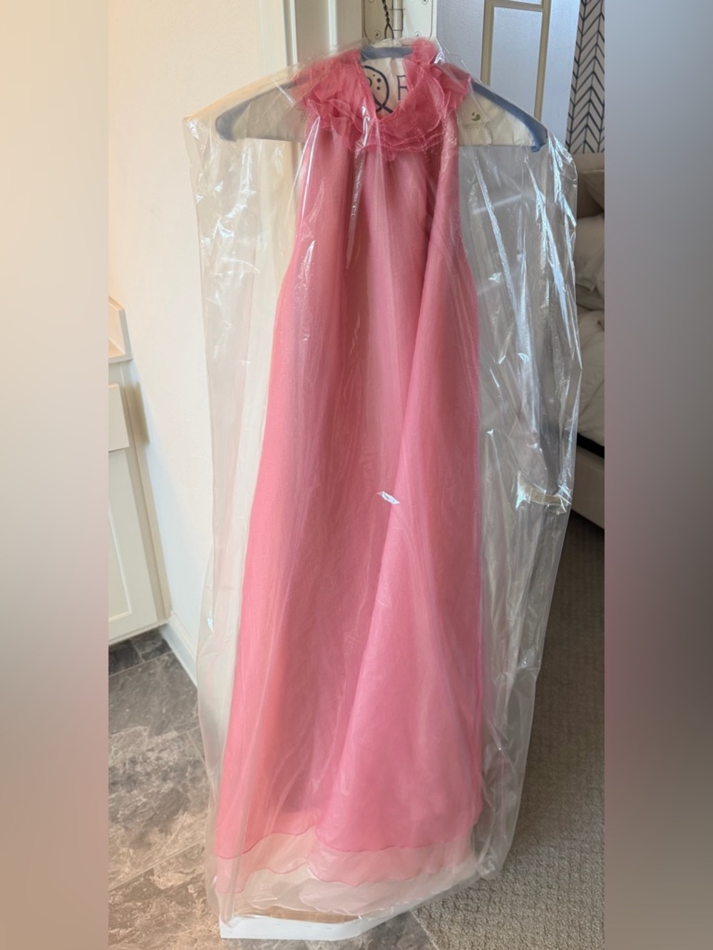 STAUD Pink Halter Tulle Evening Dress